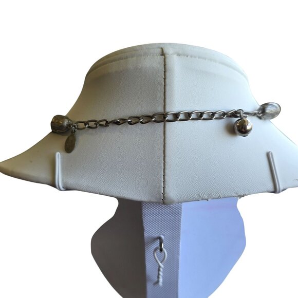 Vintage 90s Collar Choker Necklace Signed Black Velvet Y2k Beaded Retro Silver - Picture 5 of 8